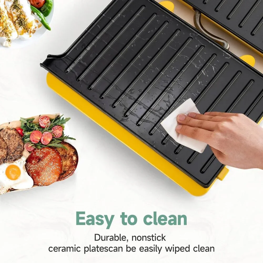 Panini Press Grill - Sandwich Maker with Non-Stick Cooking Plate Yellow